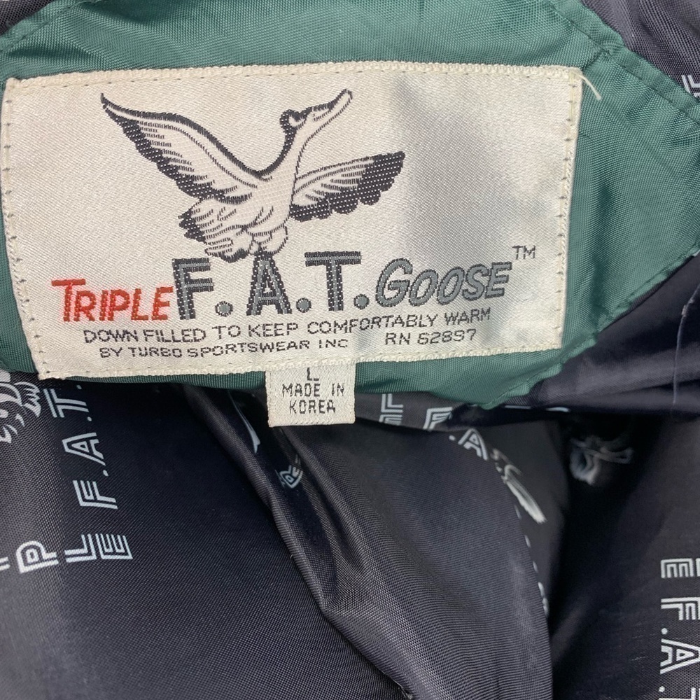 Vintage 90s Triple Fat Goose Down Coat Winter Jacket Parka Size large green - Picture 14 of 16